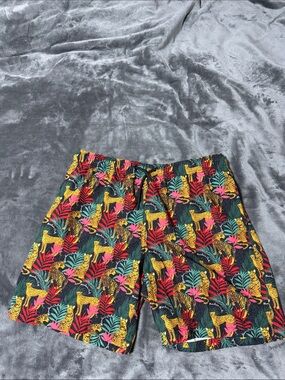 Mango Men’s Tropical Leopard Print Swim Shorts - Black, Yellow, Red, Green, Pink